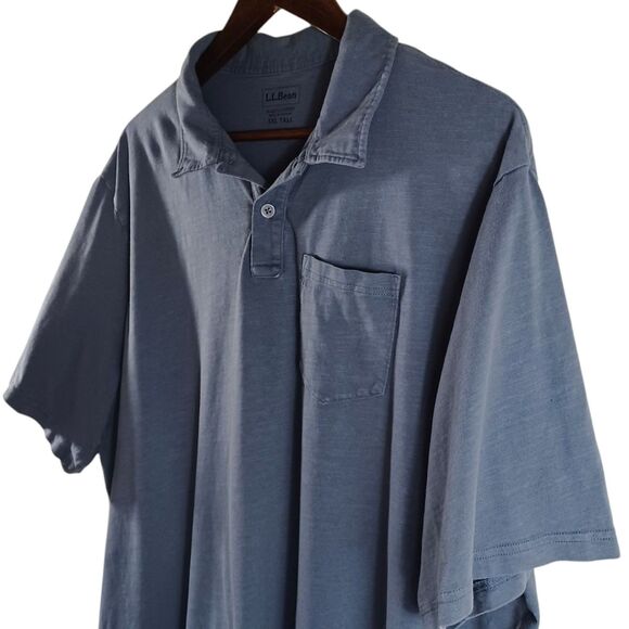 L.L. Bean Organic Cotton Men's Polo XXL Tall Blue Slightly Fitted Pocket Shirt - Picture 4 of 8